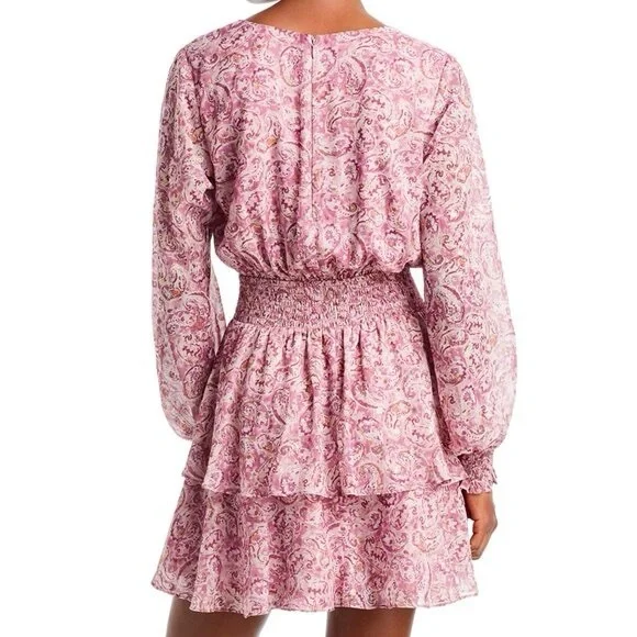 Aqua Tiered Skirt Metallic Paisley Dress Smocked Waist Purple Multi XL NWT - Picture 3 of 6